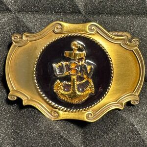 USN Anchor Belt Buckle Gold Tone Military Navy Nautical Accessory‎